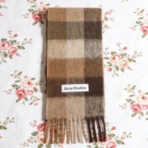 Acne Plaid Wool Scarf - Brown and Tan